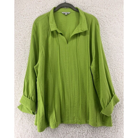John Mark Rayon Tunic Large Wired Collar Green Lagenlook Artsy Long Sleeve Top - Picture 1 of 8